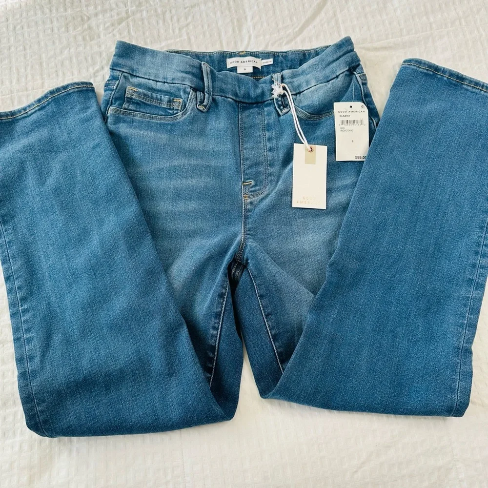 Good American Indigo 490 Pullon Straight Leg Stretch Jeans - Picture 6 of 14